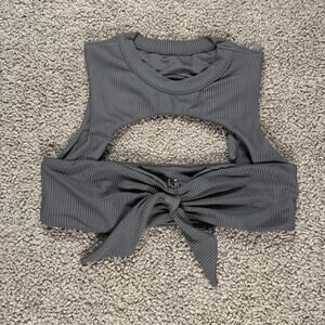 Frankie’s Bikinis Ronnie Ribbed Top Caviar Size Small